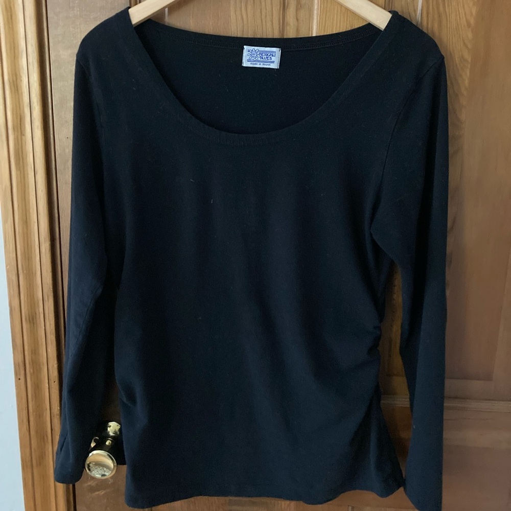 Black Rouched Long Sleeve Shirt Organic Cotton Mexicali Blues